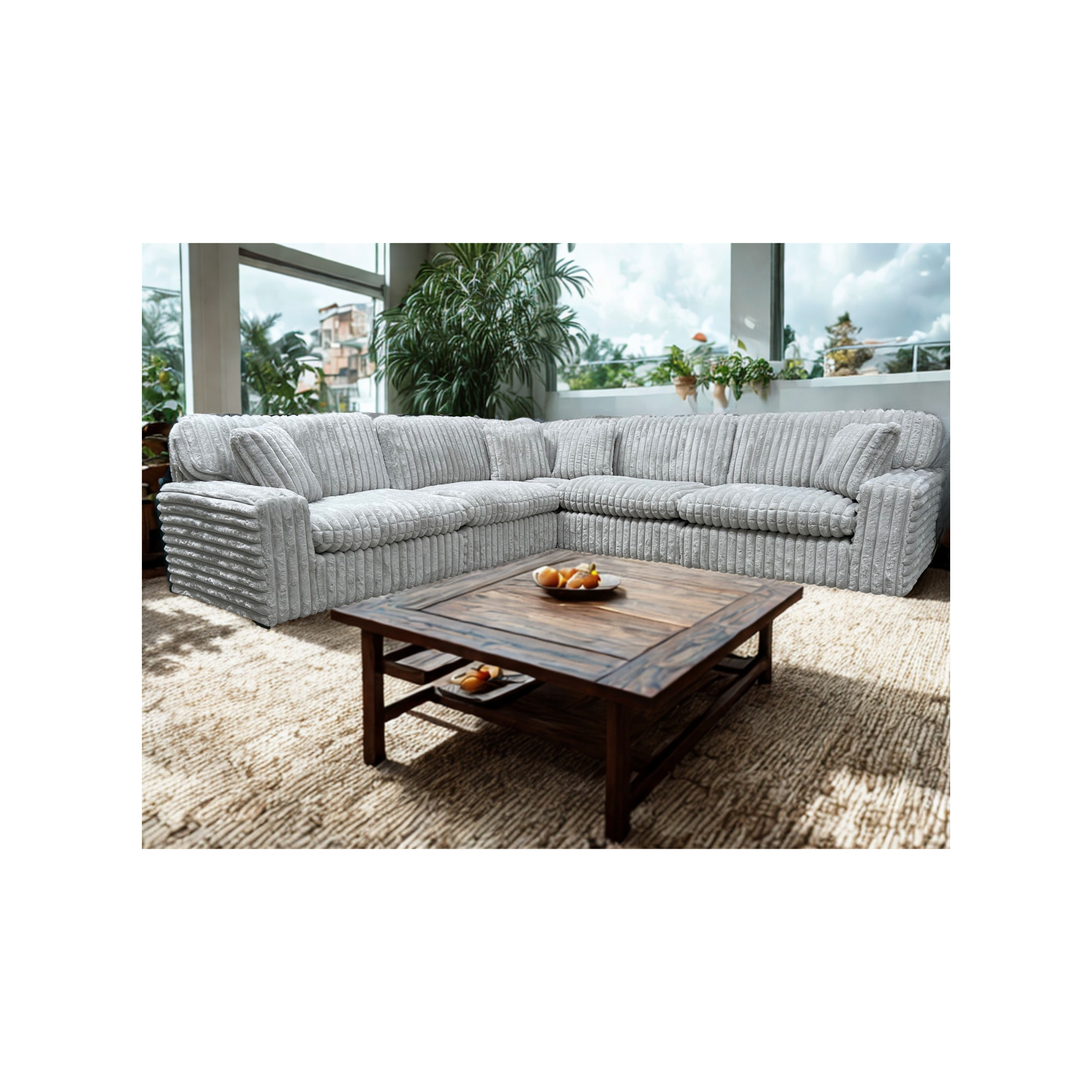 Deep seat soft fabric sofa corner