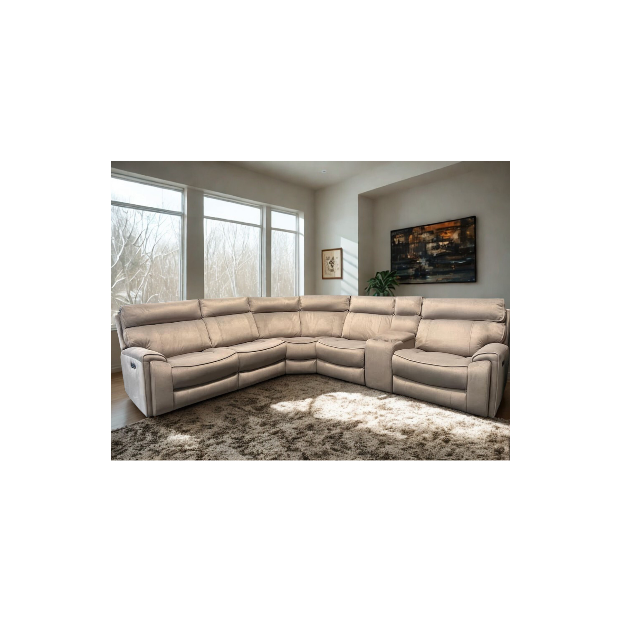 Electric sofa recliner with dual motor, a console with 2 cup holders and a storage.