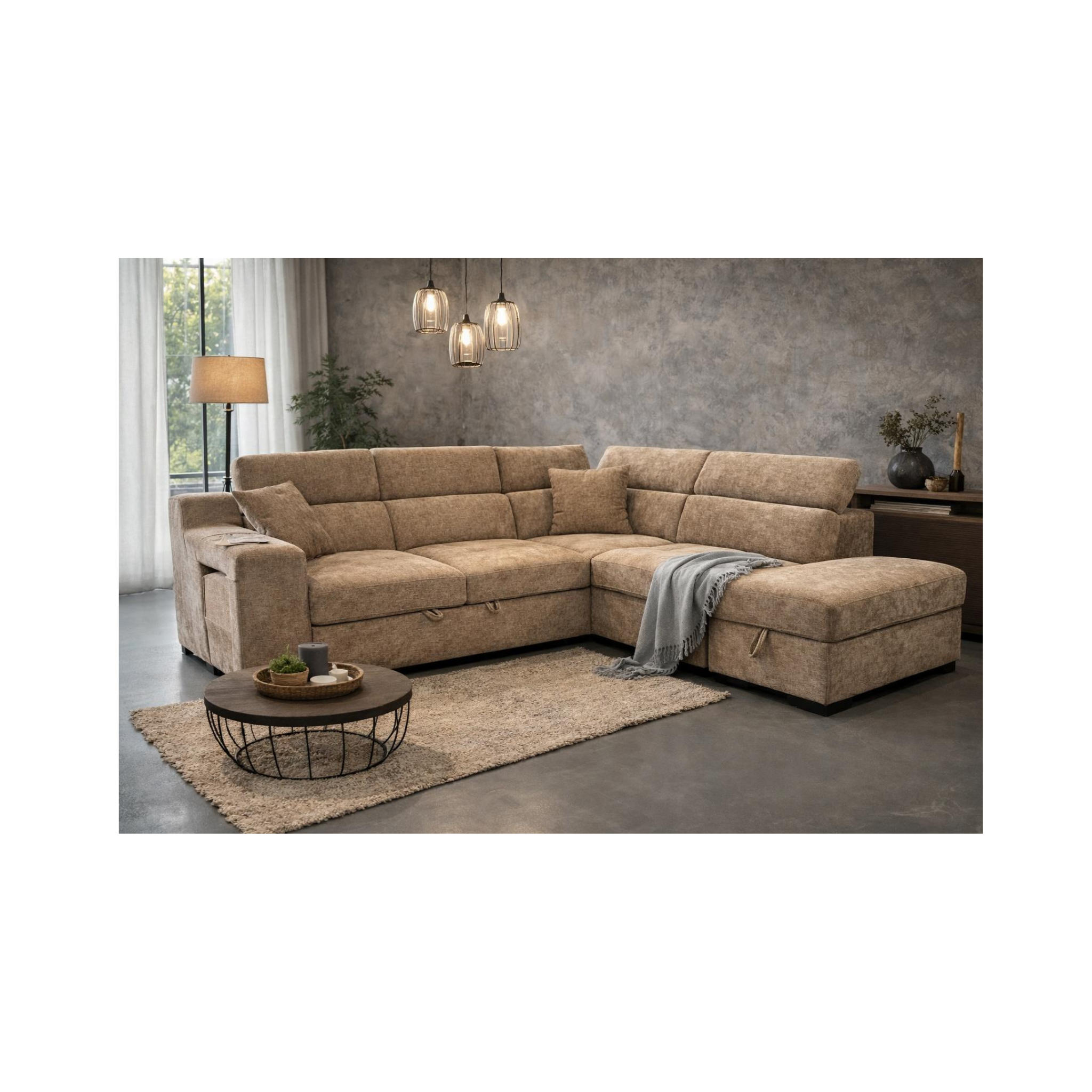 JAMIE Corner Sofabed with Storage Ottoman