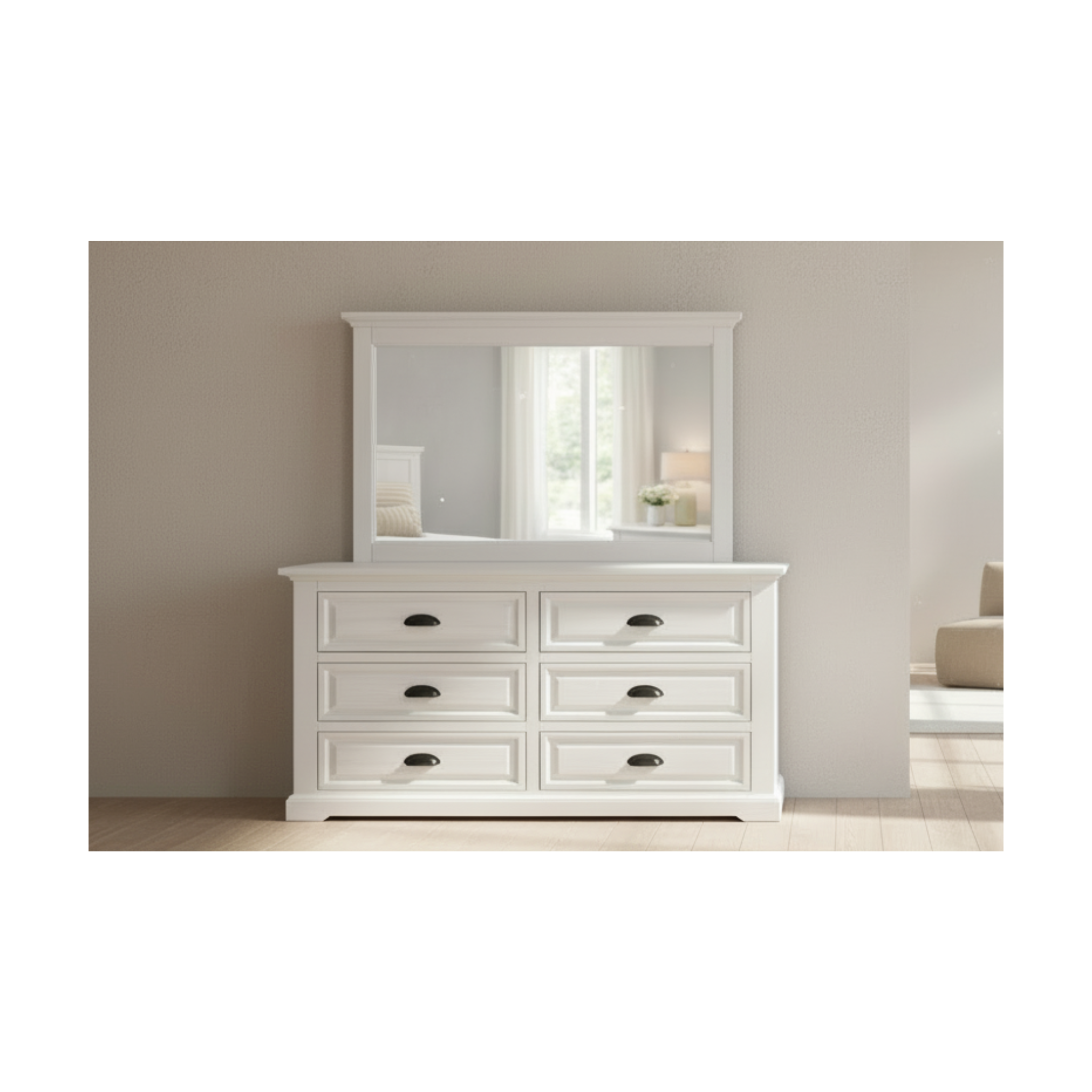 LYON Dresser 6 Drawers + Mirror